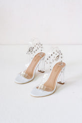 Laydeez Transparent Studded Open Toe Glass Heels